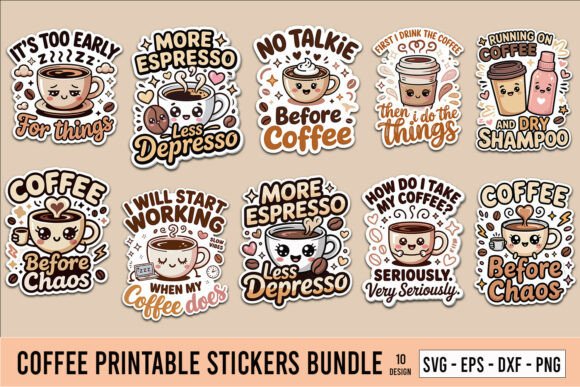 Download Coffee Printable Stickers Bundle - Print Collection